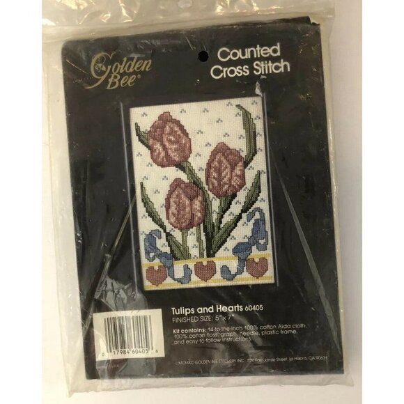 Golden Bee Counted Cross Stitch Tulips and Hearts - Picture 1 of 5